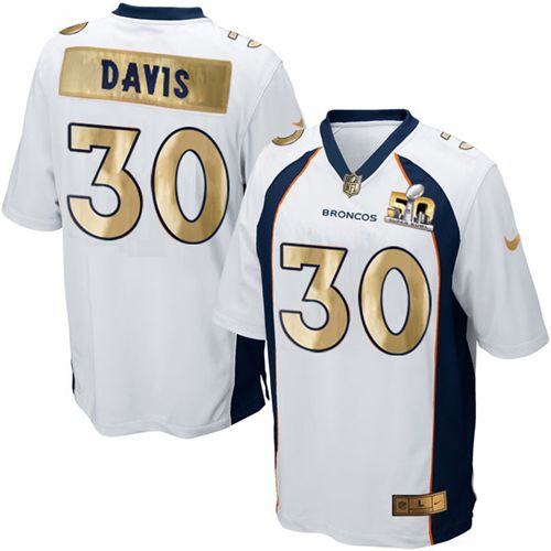 Nike Broncos #30 Terrell Davis White Men's Stitched NFL Game Super Bowl 50 Collection Jersey - Click Image to Close